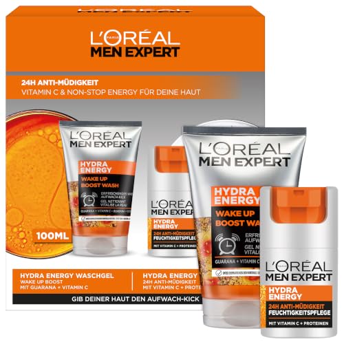 L'Oréal Men Expert Pflegeset gegen müde Haut für Männer, Geschenkset mit Waschgel und Gesichtscreme 24H Anti-Müdigkeit… – Ansicht 3