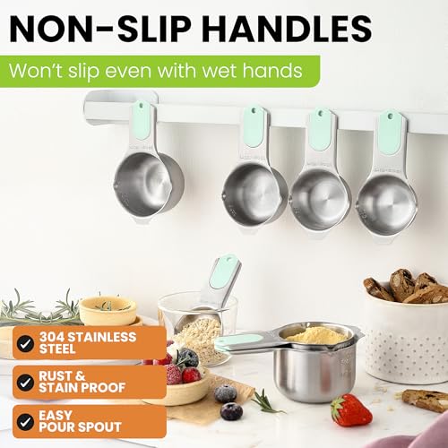 Image of Spring Chef Magnetic Stainless Steel Measuring Cups Set of 7 Patented, Mint