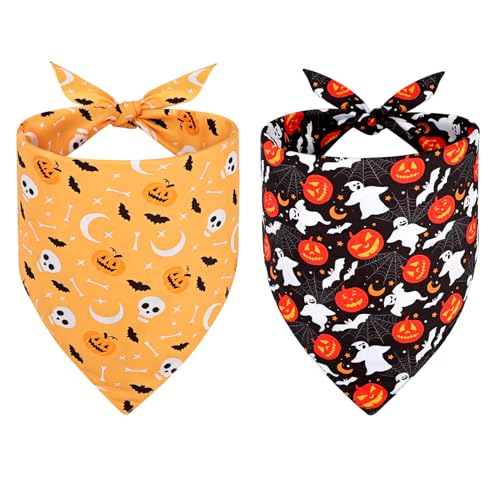 SZEE Hundehalstuch Halloween Kostüm Hunde Bandana for Dogs,Geschenk Deko mit Kürbis Motiv, Kopftücher Waschbarer Hundehalstücher für Kleine/Mittel/Große Hunde und Katzen Haustier, Orange+Schwarz, L
