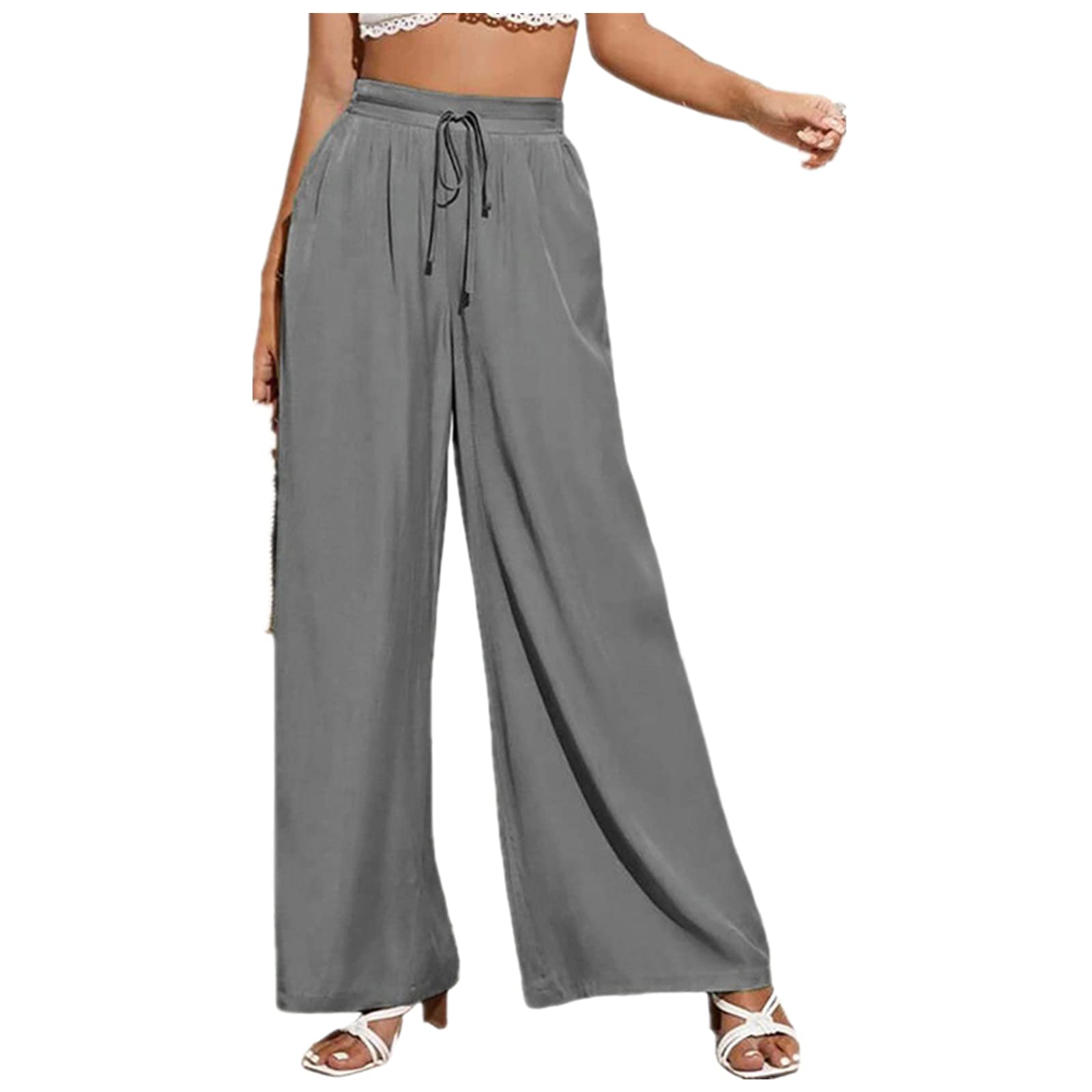 Solid Color Straight Wide Leg Pants Womens high Waist Loose and Thin Casual Fashion Trousers