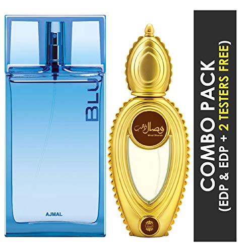 Ajmal Blu EDP Aquatic Woody Perfume 90ml for Men and Wisal Dhahab EDP Fruity Floral Perfume 50ml for Men FREE - Image 2