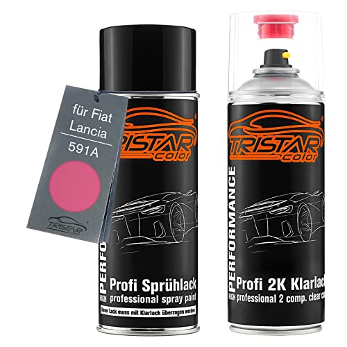 TRISTARcolor Peinture voiture Kit bombes de peinture 2K pour Fiat/Lancia 591A Barbie Rosa Peinture de base 2 composants vernis clair aérosol