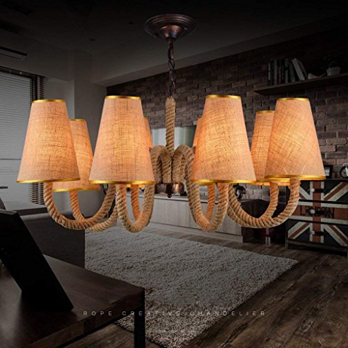 Lustre créatif rétro en corde de chanvre et tissu haut de gamme GZ