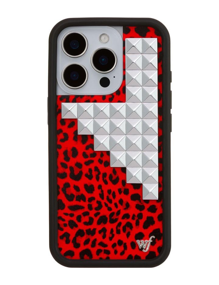 Image of Wildflower Cases - iPhone 16 Pro Compatible - Stud Collection - Red Meow | Impact-Certified 6.5 ft Drop Protection Case, Raised Protective Bumper, Cute Aesthetic Design, Women-Owned Small Business