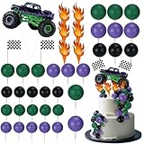 WinnerWhy 49 Pcs Monster Truck Car Cake Toppers Birthday Party Supplies Mini Balloons Cake Topper Sticks for Birthday Party Supplies, Boys' Theme Decoration