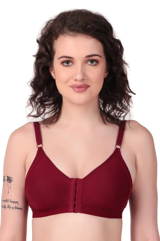 nafilyo Cotton Front Open Bra for Women Daily Use | Non-Padded, Non-Wired | Sweat Absorbent Seamless Bra | Full Coverage Regular Wear (Pack of 1, Multicolour)-picture-36