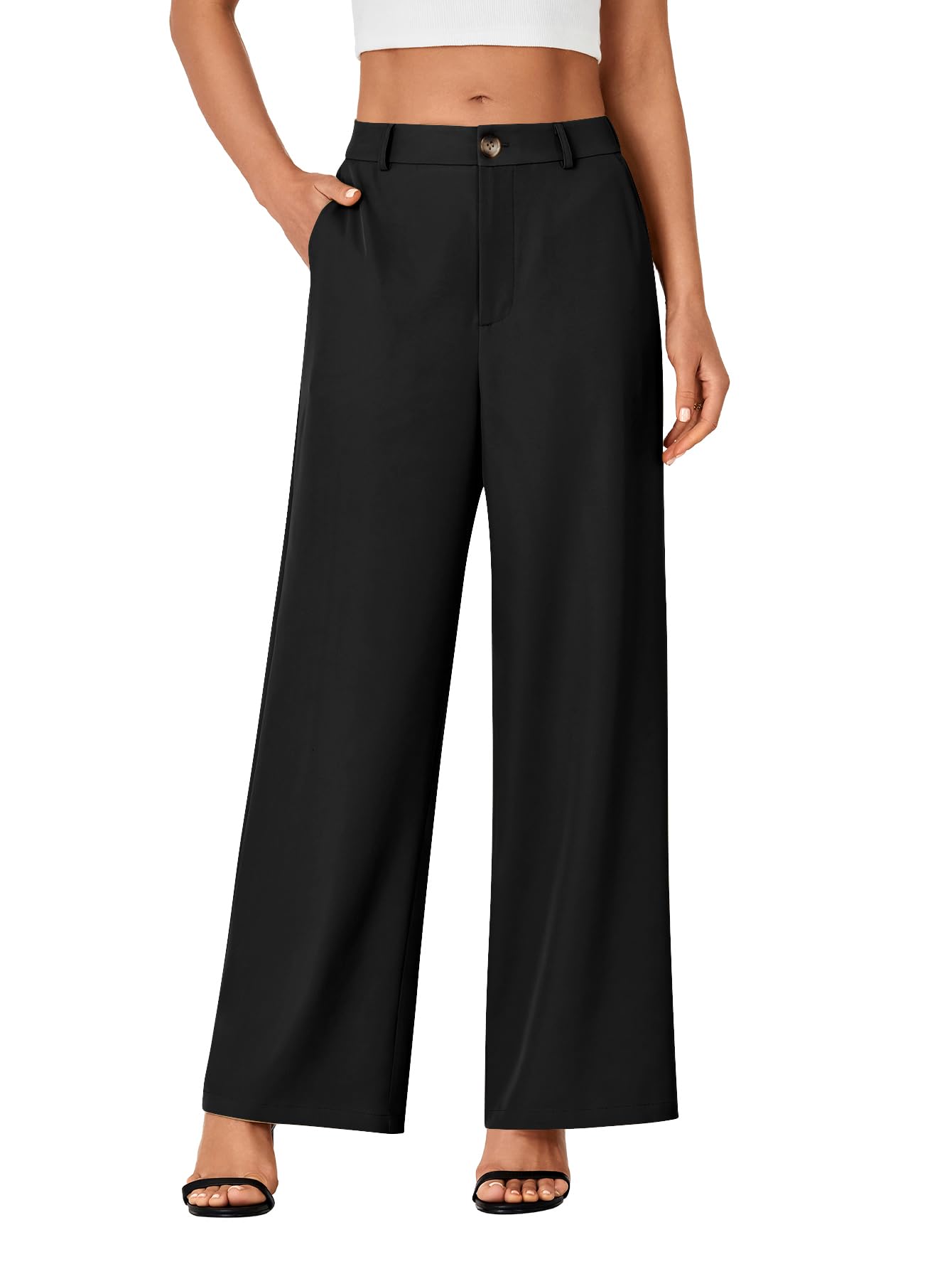 LYANER Womens High Waist Wide Leg Dressy Work Trousers Business Palazzo Pants with Pockets