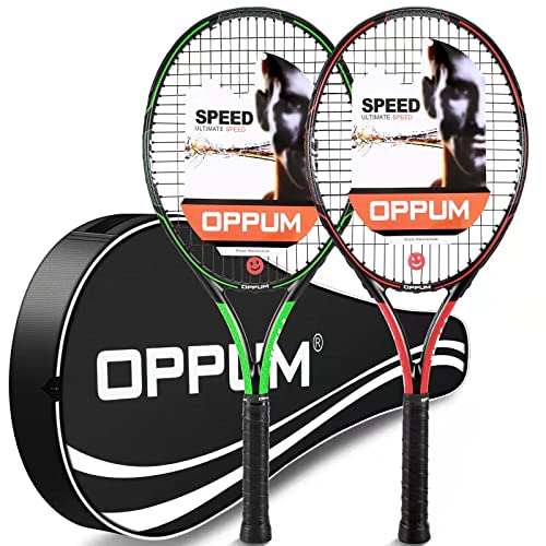 OPPUM 27" Pro Tennis Rackets -2PCS, for Adult Women and Men Student Professional Training Tennis Racquets and Beginners Rackets. (2pcs (Red+Green))