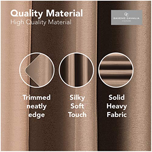 Gaveno Cavailia BlackOut Eyelet Curtains Latte, 100% Polyester Luxury Ring Top Drapery with Matching Tie Backs - Image 2