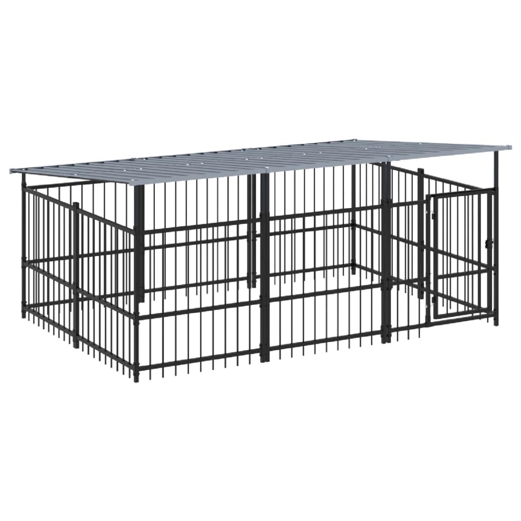 vidaXL Chenil d'Extérieur avec Toit pour Chiens Acier 5,63 m² Cage Enclos