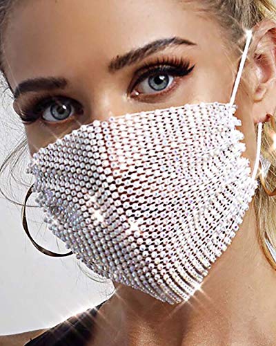 Simsly - Máscaras de malla de diamantes de imitación reutilizables para Halloween o club nocturno, diseño de malla, joyería para mujeres y niñas
