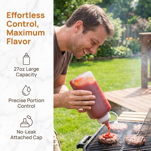 Image of Cabilock 2Pcs Large Squeeze Bottle, Plastic Squeeze Condiment Bottles with Cap Lids, Squirt Condiment Dispenser for Ketchup Mustard Mayo Salad Dressing and Olive Oil, 27oz /800ml