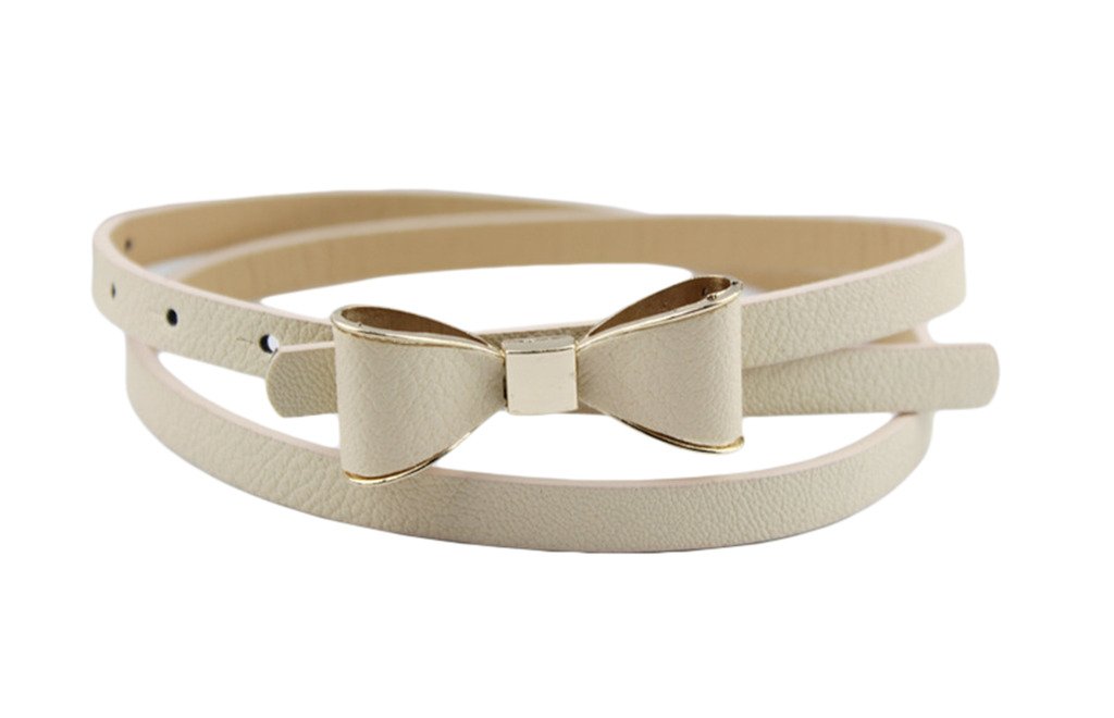 COMVIP Women Bowknot Candy Color Thin Waist Belt Adjustable Waistband Beige