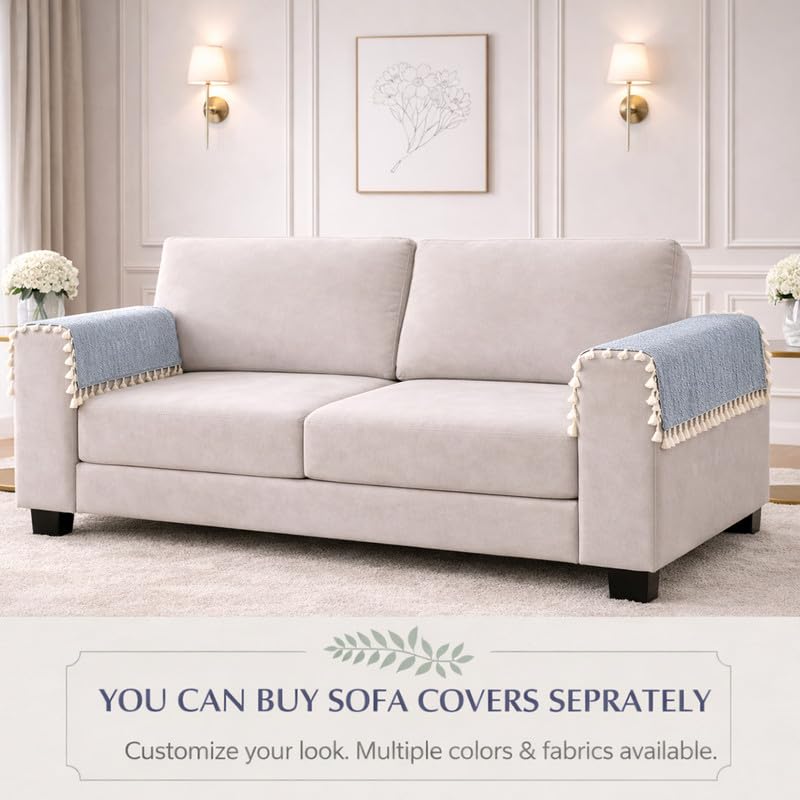 Image of STITCHNEST Premium Woven Fabric Sofa Arm Cover with Tassels | Elegant Hand Rest Protector | Durable & Stylish | 18 x 22 Inches