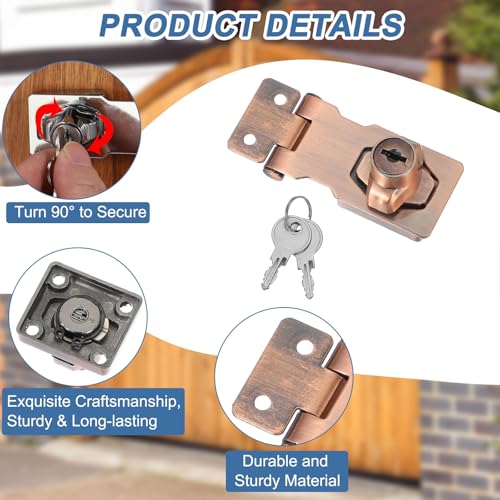 Image of MECCANIXITY Twist Knob Keyed Hasp Locks Safety Packlock Clasp Hasp Latches with Keys & Screws 2.5 Inch for Window Barn Drawer Cabinet Garage Small Doors (Pack of 2, Red)