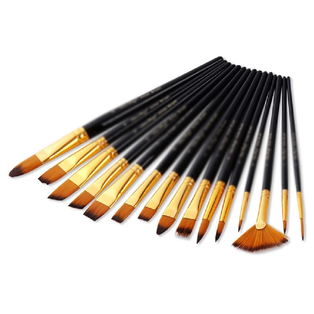 15 Pennello per Pittura con Borsa in Tela Pennello per Pittura acrilica e Acquerello Pennello per lavori artistici Manico Lungo in Legno