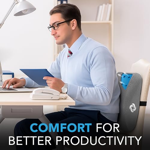 Image of Samsonite Memory Foam Lumbar Support Pillow for Office Chair, Gaming Chair, or Car-Ergonomic Back Cushion-Home Essentials for Sitting Comfort and Posture Relief Back Support with Cooling Gel, Grey