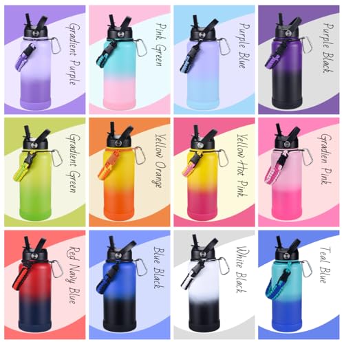 Image of Insulated Water Bottle, 32 oz Stainless Steel Wide Mouth Water Bottles with 2 Leak Proof Lid and Paracord Handle, Double Wall Vacuum Insulated Sports Water Bottle, Purple Black