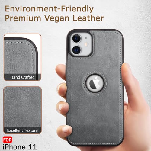 Image of TheGiftKart Genuine Leather Finish Back Cover Case for iPhone 11 | Shockproof Design | Raised Edges for Camera & Screen Protection | Stunning Minimalist Design Back Case Cover for iPhone 11 (Grey)