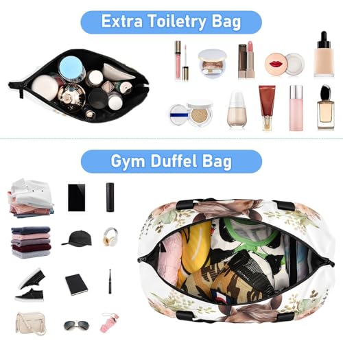 ALAZA Horse with Flowers Travel Duffel Bag for Women Men Sports Gym Bag with Shoe Compartment Tote Weekender Overnight Bag with Wet Pocket for Travel, Gym,Yoga,Swimming4