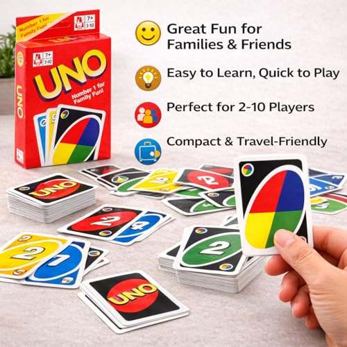 Image of Classic Card Game - 112 Colorful Cards | Fun Family & Party Game | 2-10 Players | Easy to Learn | Ages 7+ | Fast-Paced Colour & Number Matching Game for Kids & Adults (UNO)