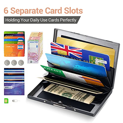 RFID Blocking Credit Card Holder, Slim Metal Credit Card Wallet, with 6 Separate Card Slots, for Women and Men.(6 Slots/Black/Flower)2