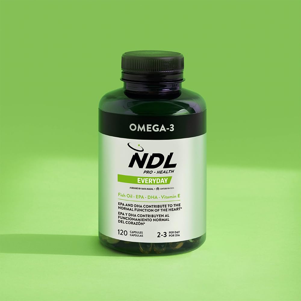 NDL Pro-Health Omega 3 Alta Concentración EPA y DHA | Aceite de Pescado puro y sostenible | Vitamina E | Antioxidante y antiinflamatorio | 120 Capsulas | Una marca de Rafa Nadal & Cantabria Labs