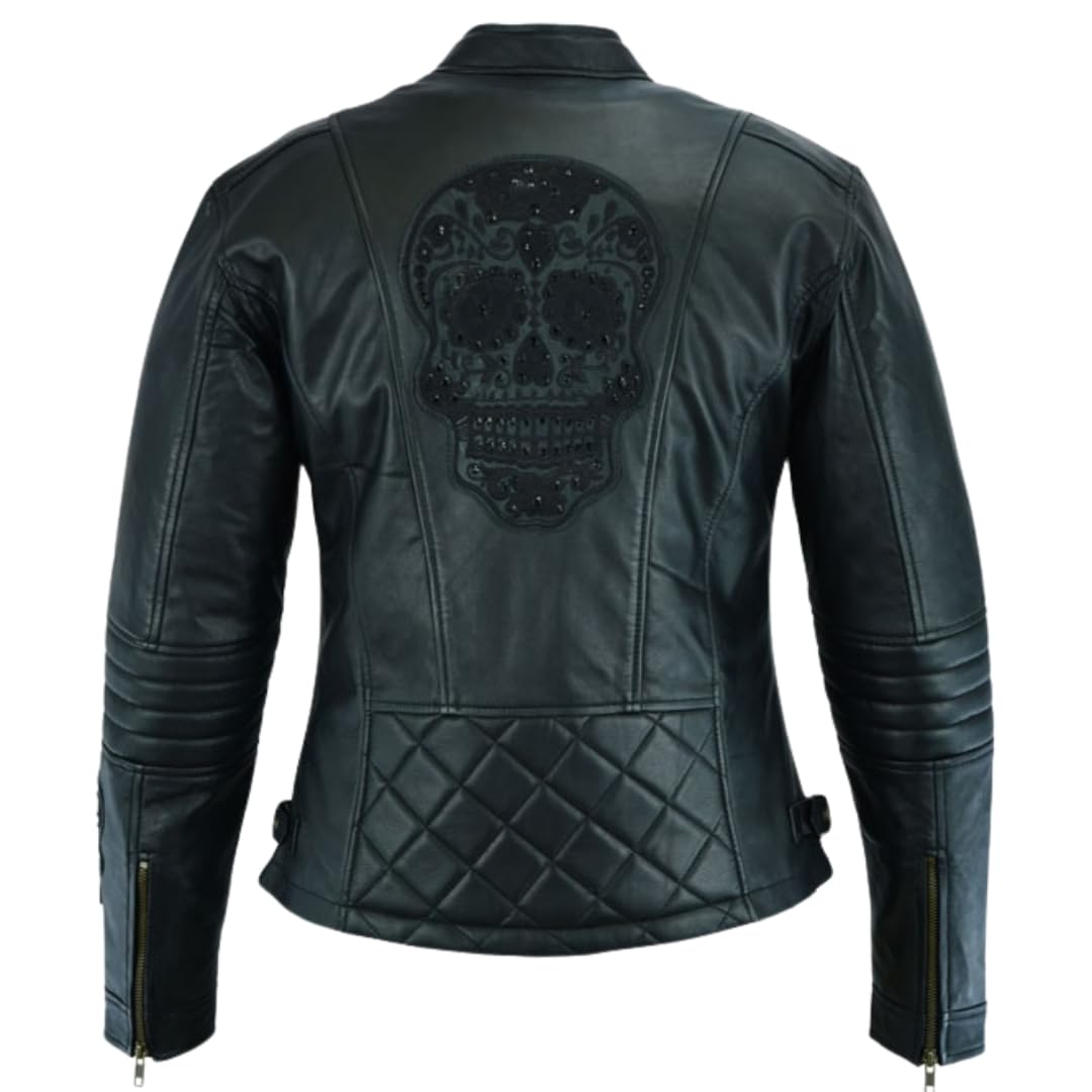 BStar Veste de Moto En Cuir Pour Femme De Touring de Crane Las Tete De Mort blouson ete/hiver de Motard de avec protection veritable Noir