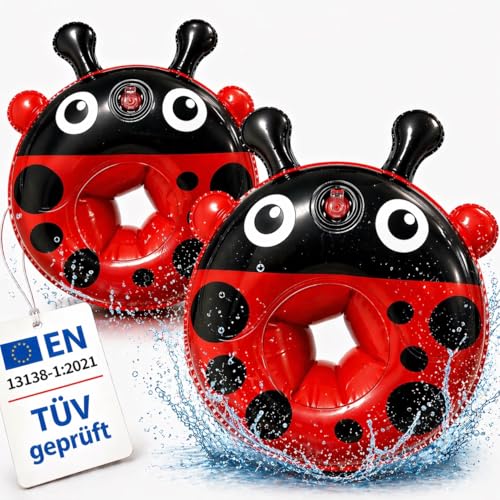 TÜV geprüfte Schwimmflügel für Kinder – auffälliges Marienkäfer-Design für bessere Sichtbarkeit im Wasser – sichere Schwimmhilfe mit 3-Luftkammer-System & Sicherheitsventil – 1–6 Jahre / 11–30 kg