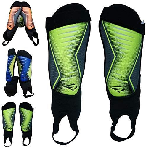 Rawxy Football Soccer Shin Guards with Exceptional Flexible Soft Light Weight - Great for Boys Girls Junior Youth(Neo Lemon,L)
