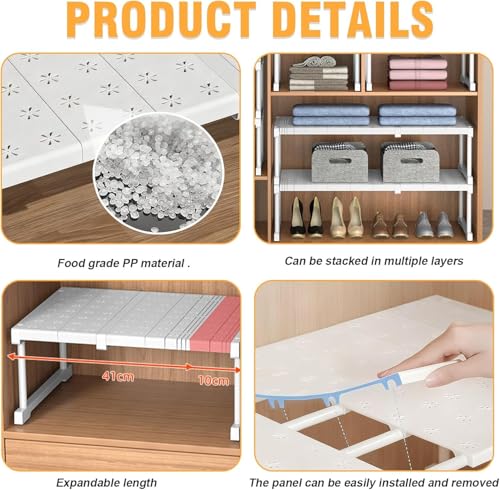 Image of KRLZ Expandable Closet Shelf Divider - Heavy Duty Storage Organiser Rack for Kitchen, Bathroom & Bedroom - Tension Shelf Separator for Efficient Closet Organization