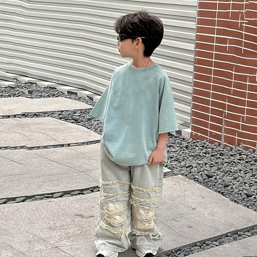 Boys Baggy Jeans Straight Leg Denim Pants with Pockets Elastic Waist Distressed Ripped Lightweight Outdoor4