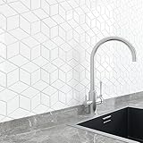 Livelynine 16pcs Geometric Peel and Stick Backsplash Tile for Kitchen White Stick on Back Splash Bathroom Wall Tiles Waterproof for Shower Walls 12X12 Sticky Back Splashes for Kitchens Self Adhesive