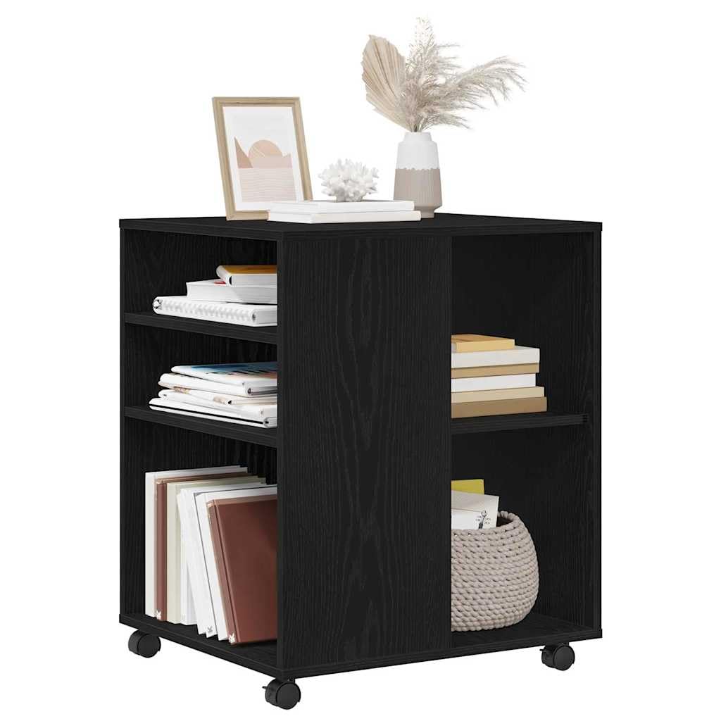 Mobiler Büroschrank auf Rollen, Aufbewahrungsschrank in Schwarz Eichen-Optik, 60 x 53 x 72,5 cm, Stabiler Rollcontainer mit 2 Fächern für Aktenordner und Bürobedarf