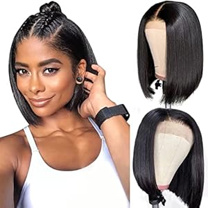 4X4 Bob Human Hair Wig 100% Echthaar Perücke Straight Lace Front Wigs Glueless Wig Human Hair Perücke Damen Echthaar for Black Women 150% Density (4×4 bob, 10Zoll (26cm))