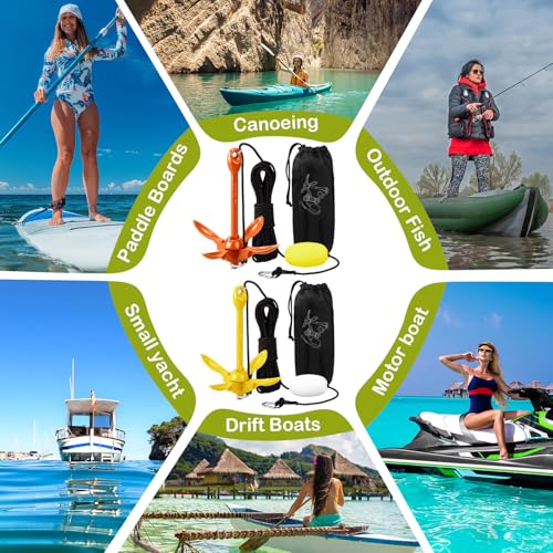 Image of Lounsweer 2 Pack 1.5 /3.5 lb Marine Kayak Anchor Kit Folding Grapnel Anchor Kit Boat Kayak Fishing Accessories for Small Boats Kayaks Canoe Paddle Boards