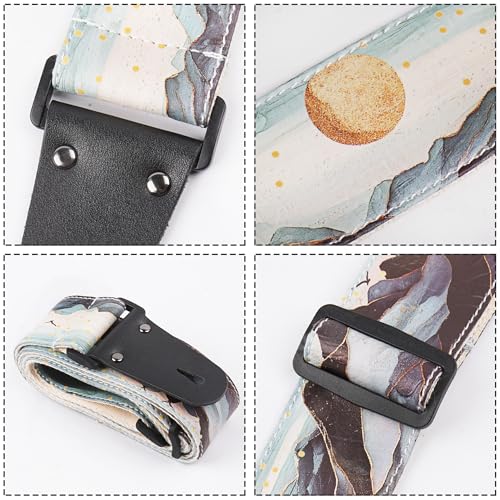 Image of Adjustable Guitar Strap Includes 2 Strap Locks & 2 Matching Picks & 1 Picks Holder & 1 leather Strap Button.