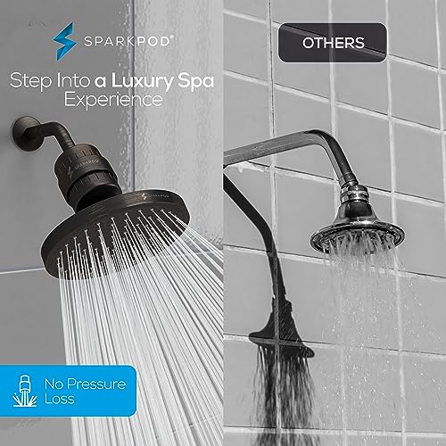 Image of SparkPod Filtered Shower Head, 23-Stage, 8 inch Round, Oil-Rubbed Bronze | Showerhead for Hard Water, High Pressure, Reduces Chlorine, Heavy Metals, For Dry Skin & Hair, Removable Capsule Filter