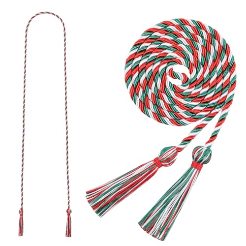 Image of Graduation Honor Cord 68 inch Grad Braided Honor Cords with Tassel Honor Rope Grad Cords for Graduation Students Bachelor Master Doctoral Gown Grad Decor (Red White and Kelly)
