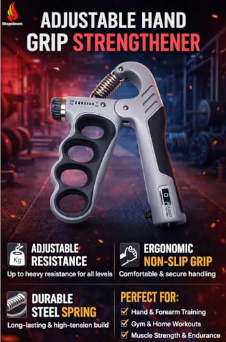 Image of 5KG To 100KG Weight Adjustable Hight Quality Hand Gripper for Men & Women |Hand Grip|Finger Exerciser|Power Gripper|Hand Exerciser Equipment|Hand Strengtheners with Counter 4 hole finger gripper (Grey)