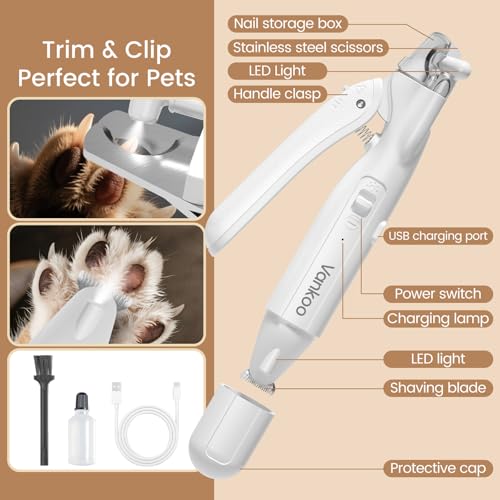 image for Vankoo 2 in 1 Dog & Cat Nail Clippers & Trimmers with LED Lights, Spla