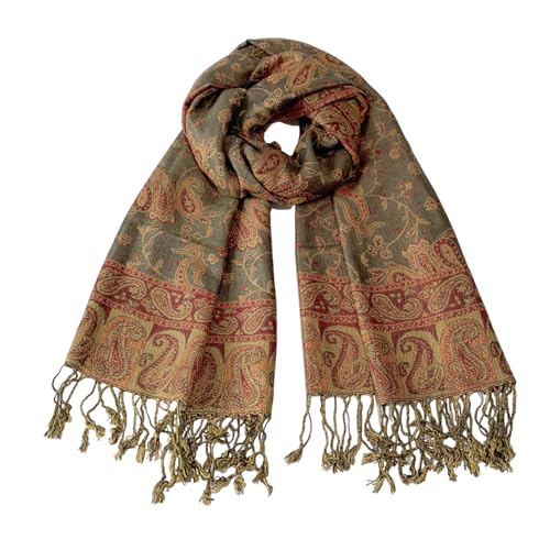 Image of Pashmina Scarf for Women Shawls and Wraps Reversible Paisley Vintage Jacquard Soft Silky Rave Scarves Men