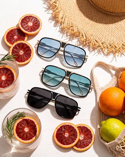 Image of Frienda 3 Pairs Retro Sunglasses for Men Oversized Men Shades Glasses Fashion Alloy Metal Gold Frame Polarized Sun Glasses