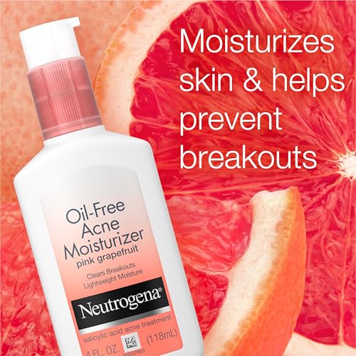 Neutrogena Oil Free Acne Moisturizer, .5% Salicylic Acid Acne Treatment, Pink Grapefruit Face Lotion for Breakouts, Non-Greasy & Non-Comedogenic, 4 fl. oz