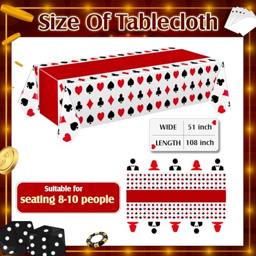 Hosuly 3 Pcs Casino Theme Party Decorations Poker Tablecloth Poker Plastic Disposable Table Cover Casino Theme Tablecloth for Game Birthday Playing Card Party Picnic Supplies, 51 x 108 Inch (Classic)