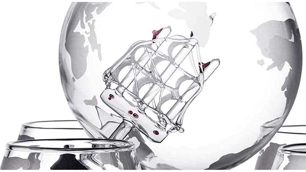 Decanter Per Whisky A Forma Di Globo Con Bicchieri - Set Bar Con Supporto Legno, Mappa Mondo