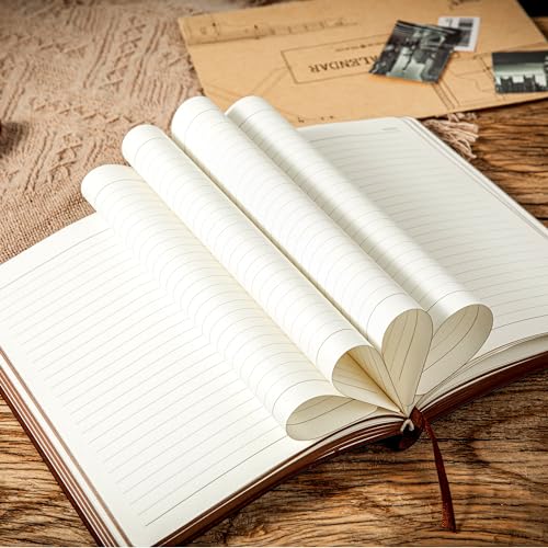 Pacote com 2 diários de couro vintage para homens, páginas forradas com capa macia, caderno 180 para