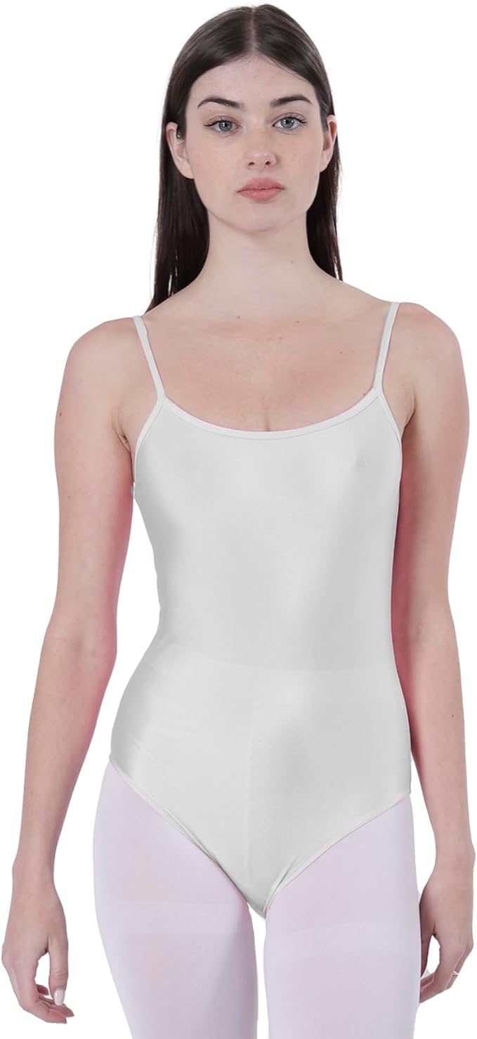 Body Maillot de Danza Ballet Gimnasia Mujer Tirantes sin Mangas con Cuello Redondo y Cubre la Espalda, Bodi No Transparenta Ajustado para Danza Baile Gimanasia Ritmica (XXL, Blanco)