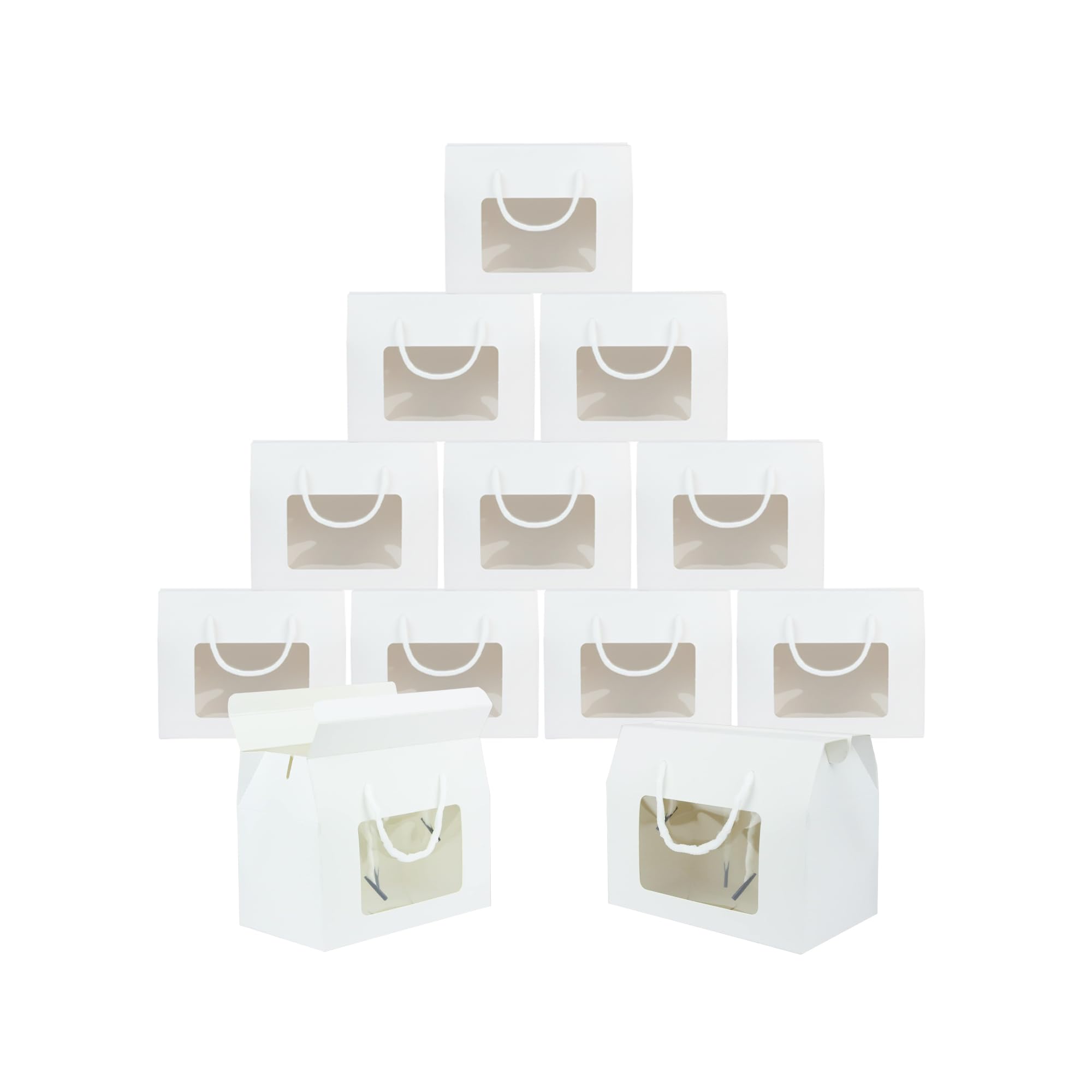 Emartbuy Weiße Kraft-Geschenkboxen mit Fenster & Griff - Größe 2 (20 × 15 × 11 cm) - Luxus-Präsentationsboxen für Bäckerei & Firmengeschenke - 96 Stück