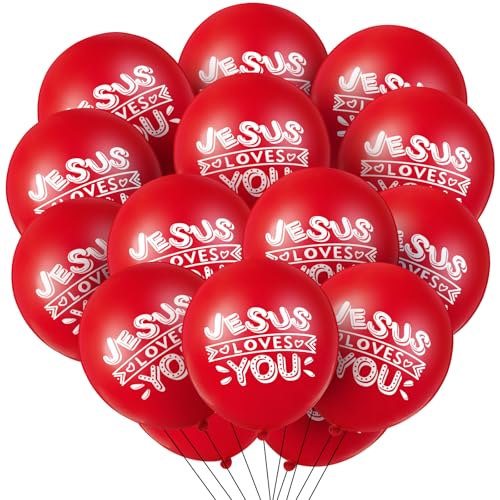Image of Gejoy Jesus Loves You Balloon 12 Inch Latex Christian Religious Jesus Balloon Party Decor for He Is Risen Party Decor Favor Cross Church Event Birthday Sunday Supplies(Red,60 Pcs)